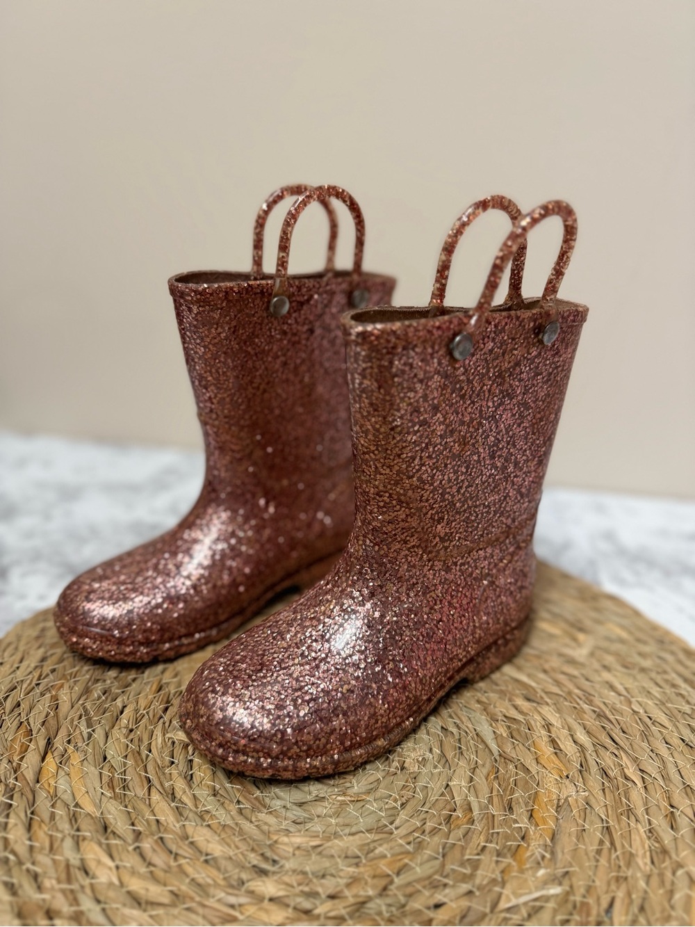 Western Chief Kids Metallic Rose Gold Glitter Rain Boots
